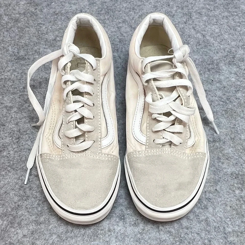 Vans Old Skool‎ Low Top Sneakers Cream Tan Suede Canvas Retro Men 5.5 Women 7